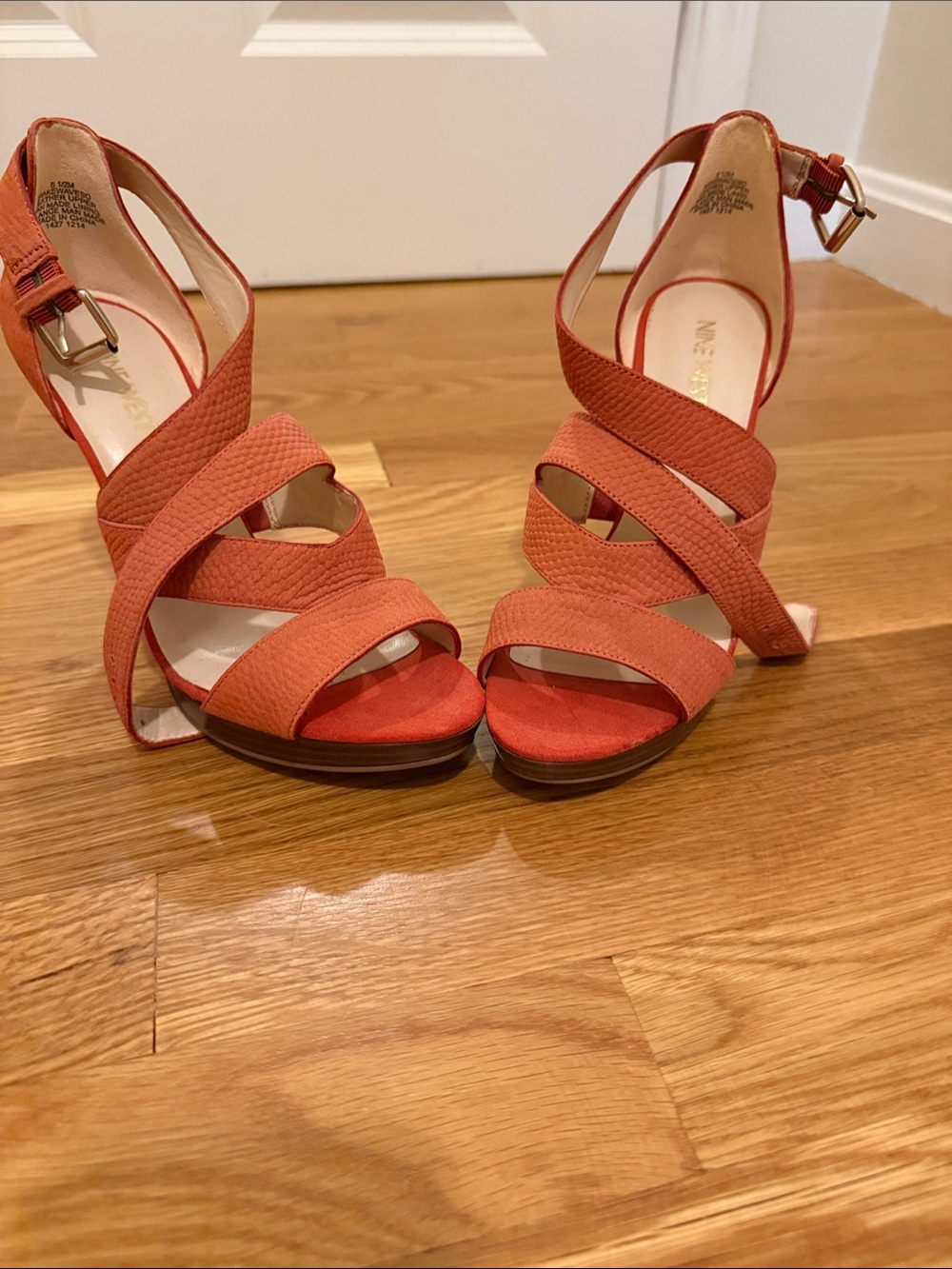 Nine West Coral Orange Strappy Block Heel Sandals